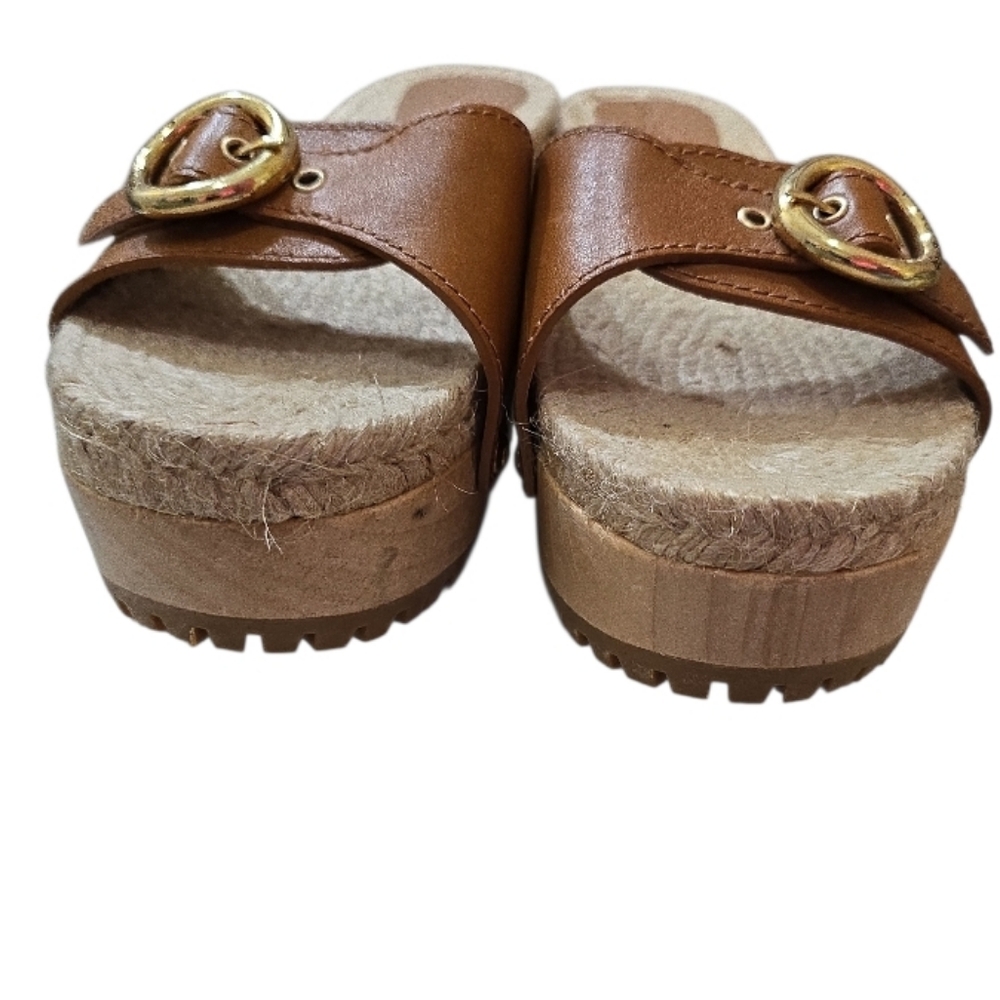 See By Chloe Viviane Leather Jute Wood Platform Sandals Open Toe Clog Cedar 37 7 - Picture 7 of 12